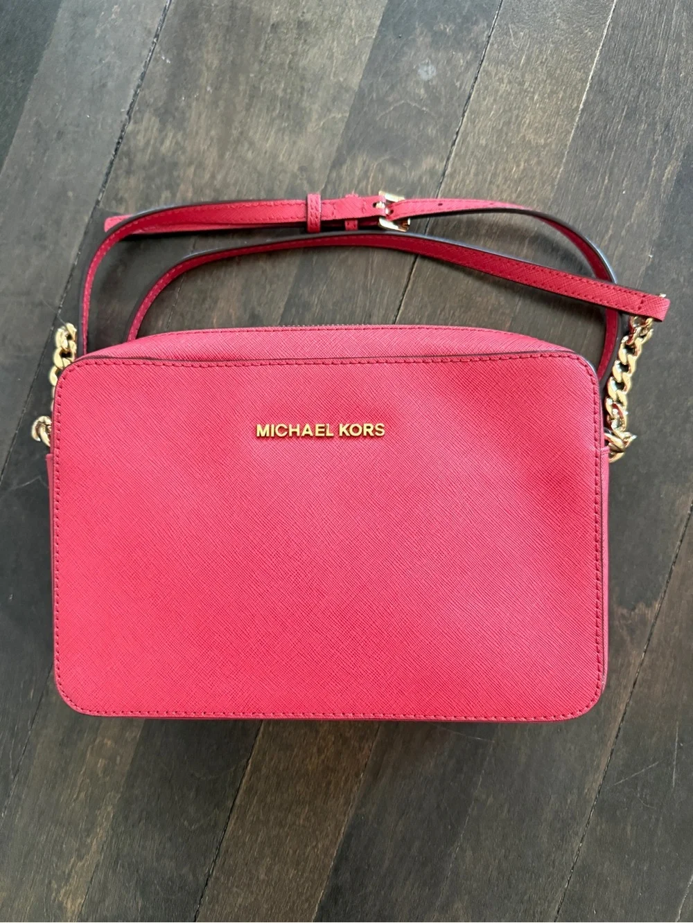 Michael Kors Pink Crossbody Camera Bag with Gold Hardware with box
